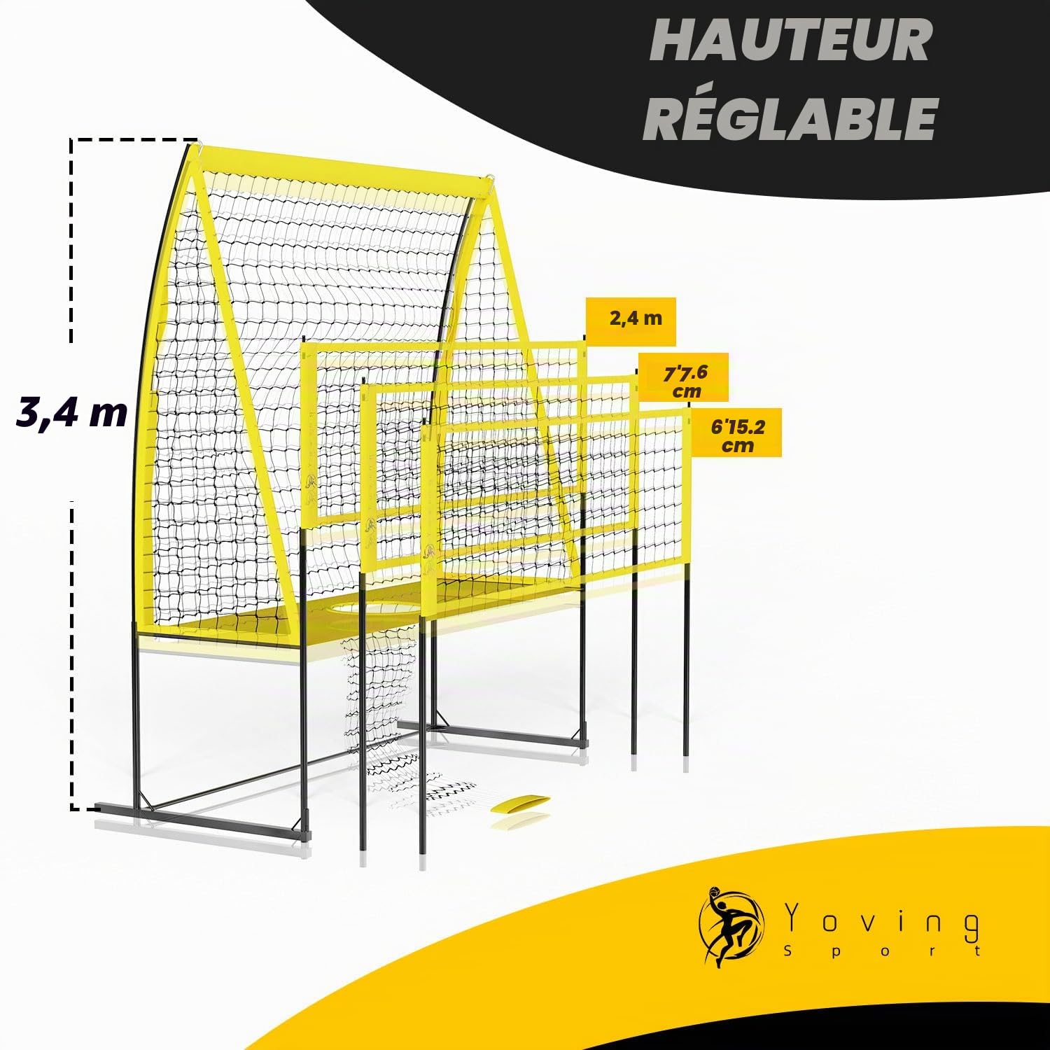 Yoving Filet d'Entraînement Volley-Ball Professionnel 2,4m x 3,4m, Structure Renforcée pour Service, Smash et Défense - Améliore Précision/Puissance/Technique, Intérieur/Extérieur