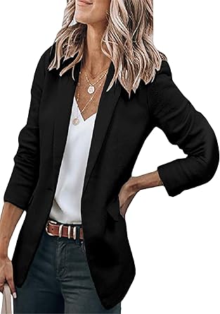 Womens Long Sleeve Button Casual Blazer Lapel Open Front Suit Jackets Lightweight Work Office Blazers