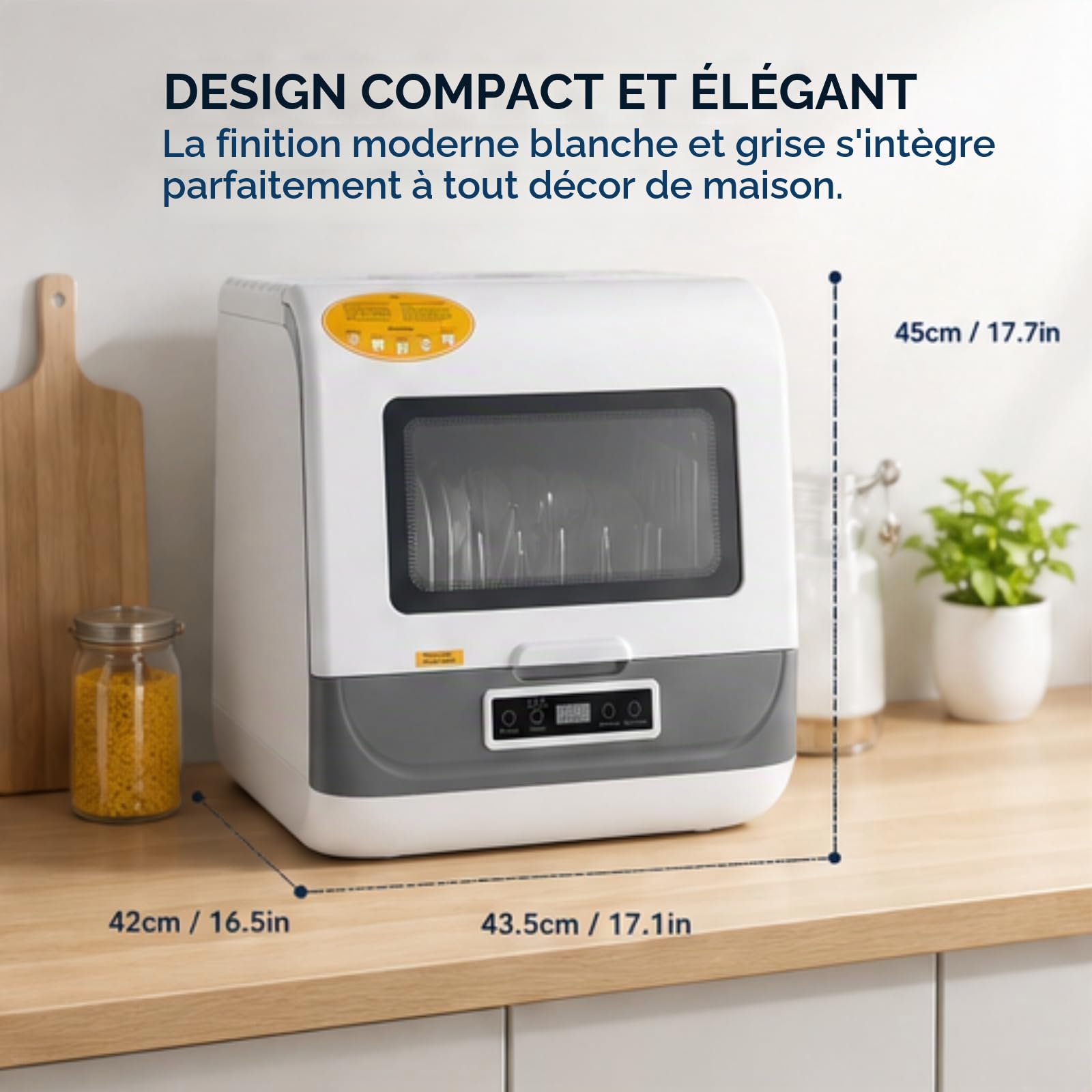 Mini lave-vaisselle, séchage à haute température, portable, intelligent, pas d'installation nécessaire, 5 l, équipé de tuyaux d'alimentation et d'évacuation, pour un usage domestique