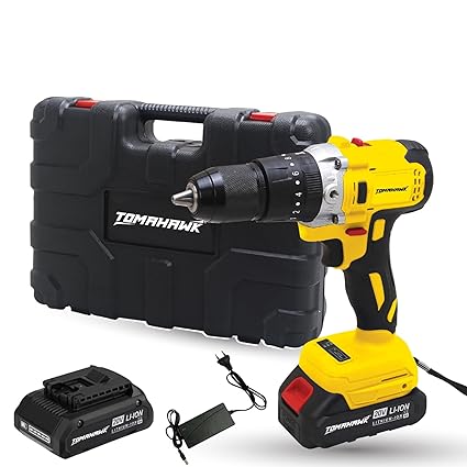 Tomahawk T3626 Brushless Cordless Impact Drill Driver Machine 13MM Chuck- Multipurpose Hight Torque Drill Dual Speed Power Drill with Battery & Charger Cordless Drill with 3 Operation Modes