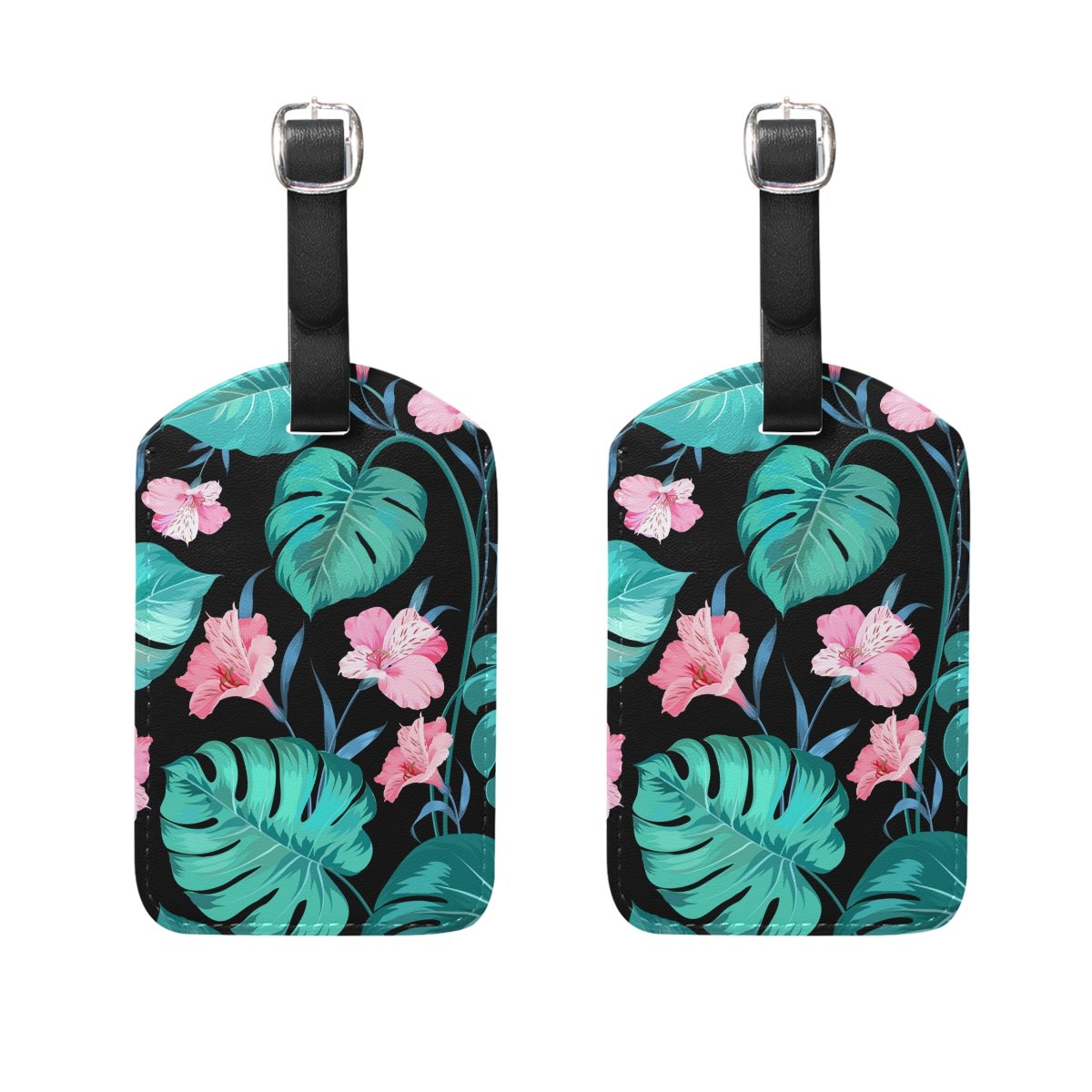 Ethel Ernest Labels Tag Green Palm Tree With Pink Flowers Luggage Tags Travel ID Bag Tag for Baggage Suitcase, 2 Pieces