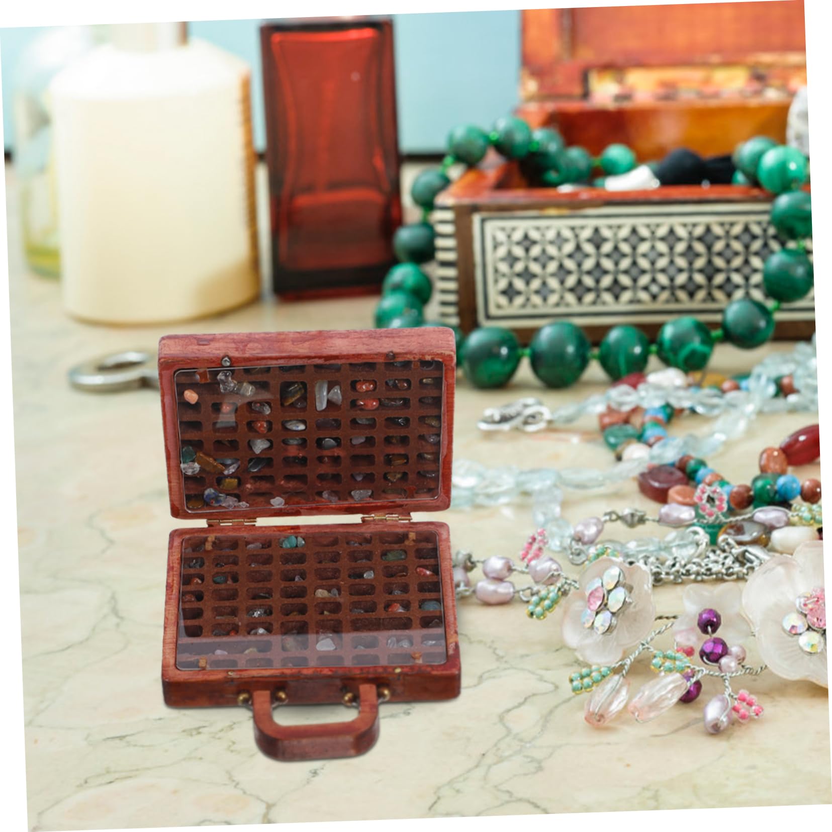 Amosfun Caja De 5 Piezas Caja De Almacenaje Decorativos Compartimientos De Almacenaje Maleta De Minerales Organizador De Rocas Piedra