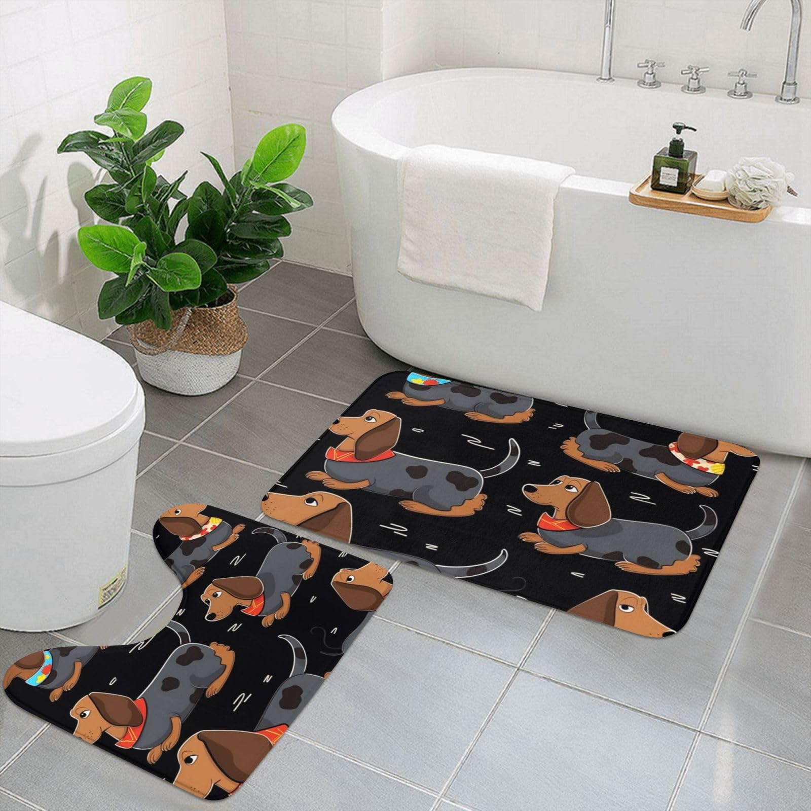 Tapis de bain en forme de U pour sortie de douche et WC style moderne noir