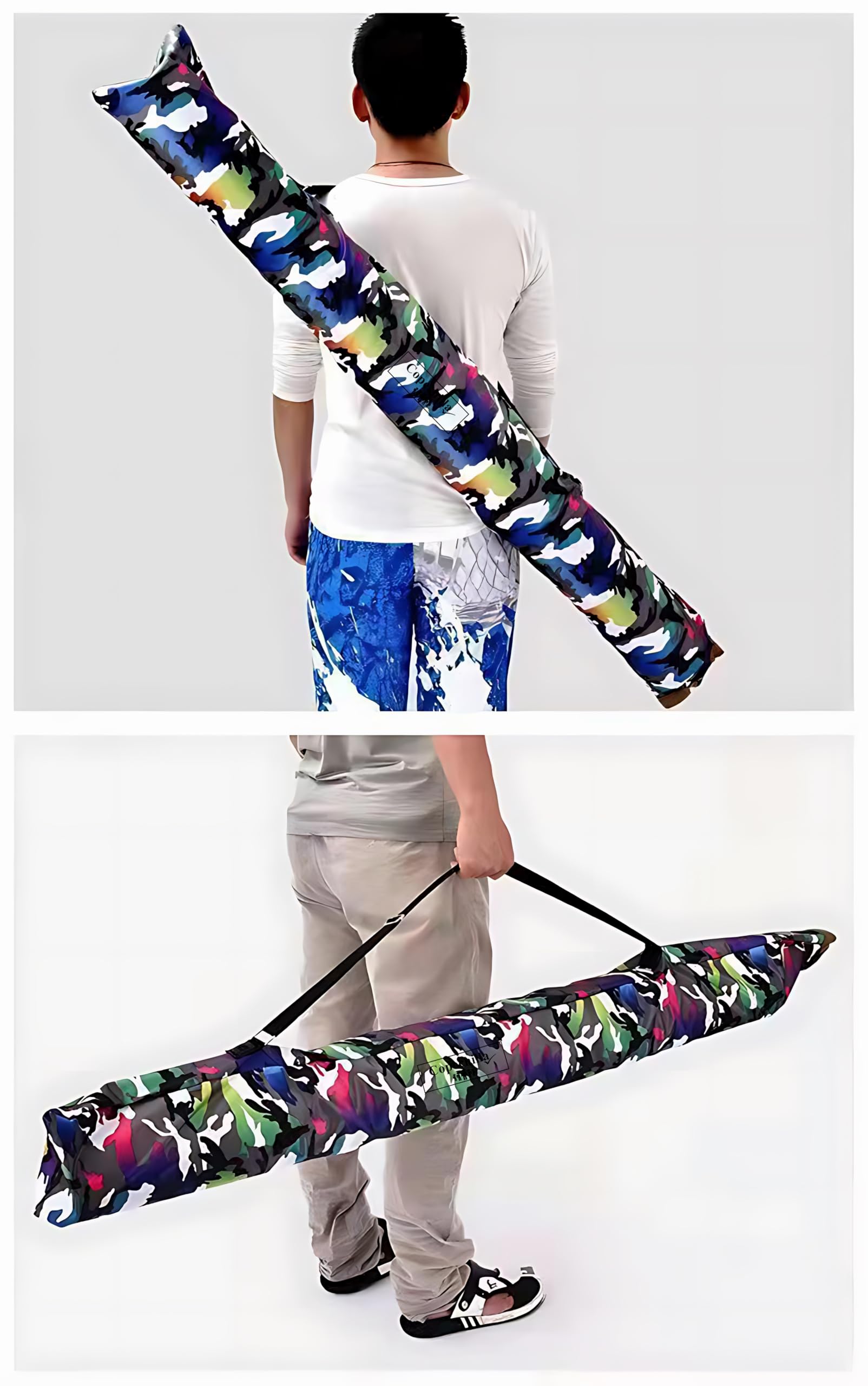 Rutentasche mit Schultergurt 146cm,Rutentaschen mit doppelter seitentaschewasserdicht verdickt Tarnfarbe,Angeltasche faltbar,Angelausrüstung angelruten Aufbewahrungstasche,Regenbogen