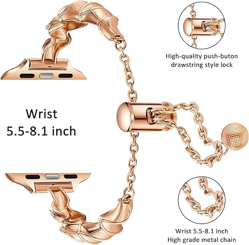 Miniatura 4 de Correa de acero inoxidable con borla para Apple Watch Band de 1.496 in 1.575 in 1.614 in 1.654 in 1.732 in 1.772 in 1.929 in, correa de metal de