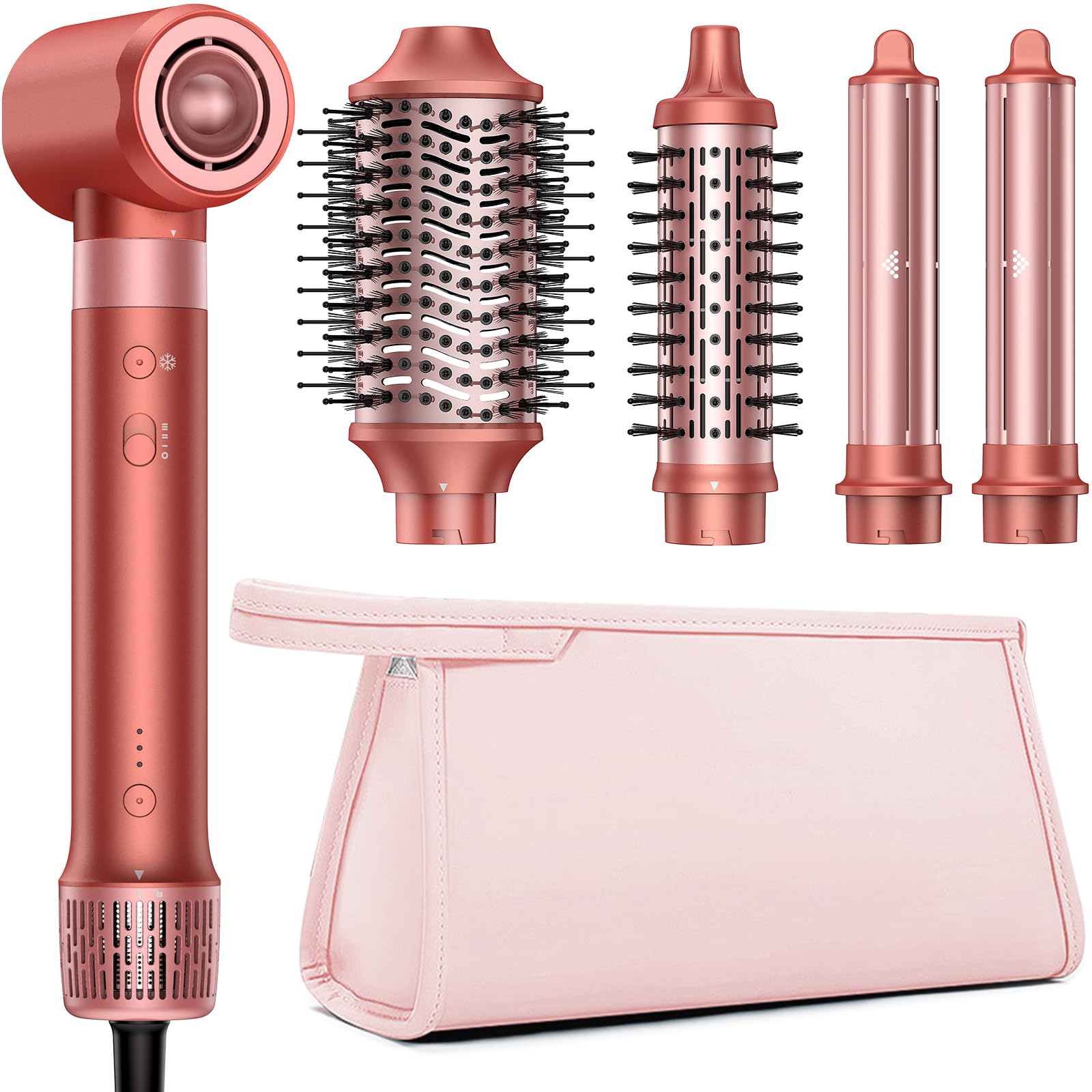 HITTIONA Airstyler 5 in 1 mit Lockenstab Auto-Wrap, und High Speed Ionen Föhn, Hairstyler für Schnelltrocknend, Keine Hitzeschäden, Flauschige Locken & Seidiges Haar, mit Reisetasche