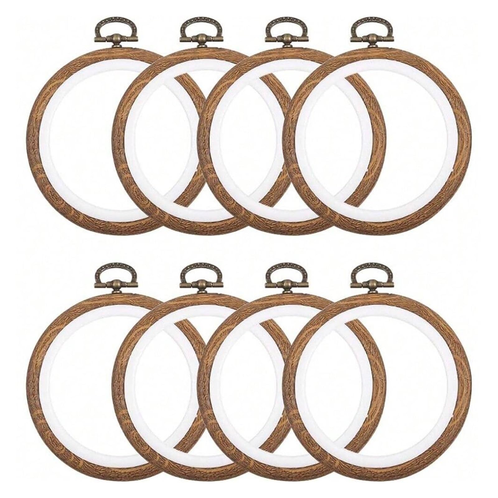 Bastidores para bordados 8 piezas/juego de mini aros bordado | Marco de exhibición de plástico de madera imitado redondo, aro de punto de cruz circular reutilizable