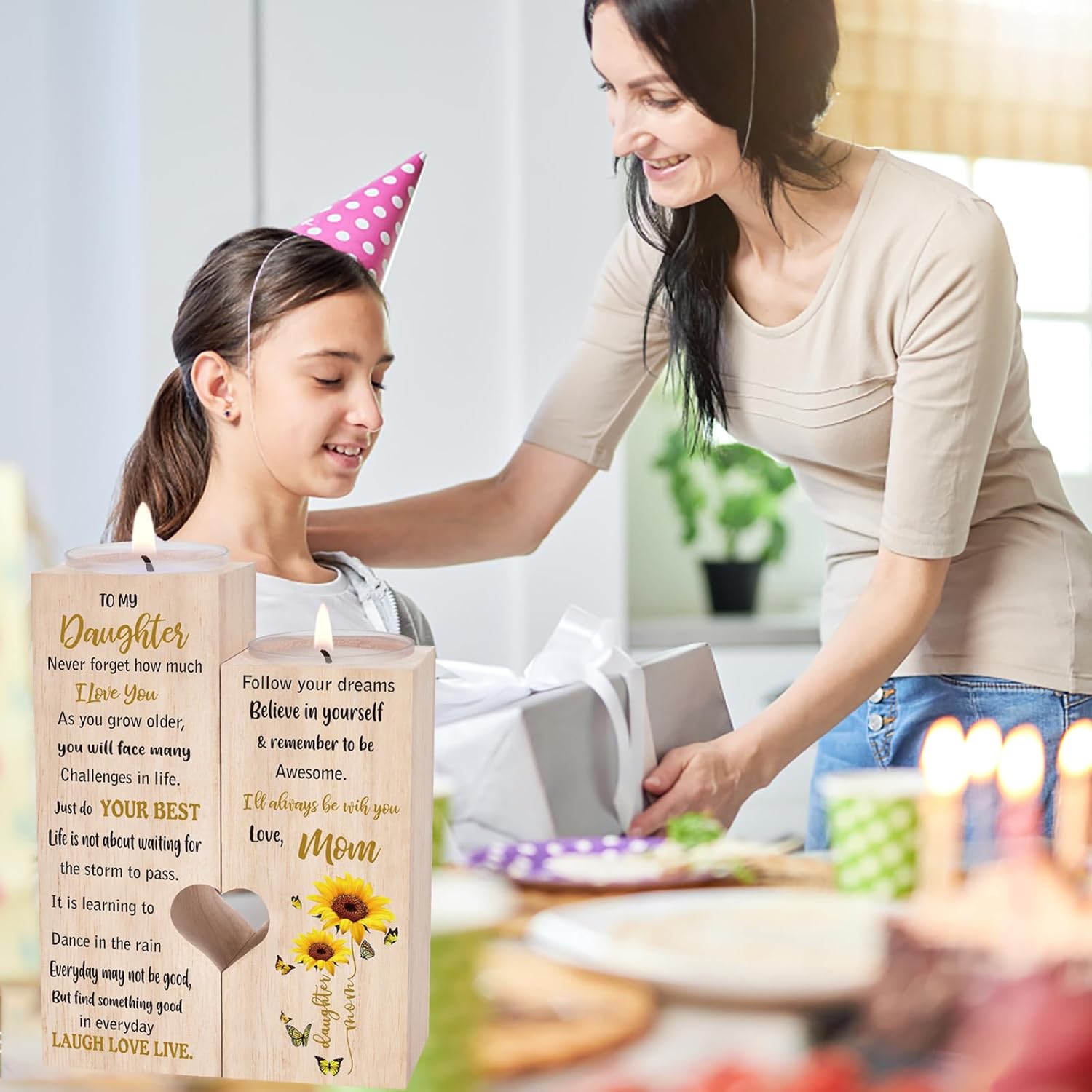 Daughter Gifts from Mom - to My Daughter Candle Holders, Birthday Gift for Daughters, Present Ideas for Christmas, Mother's Day, Graduation, or Wedding - Image 2