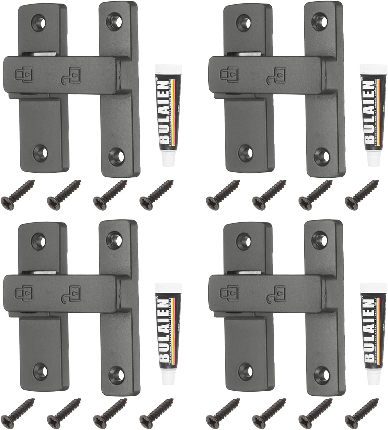 uxcell 4pcs 180 Degree Positioning Gate Latch, Zinc Alloy Flip Sliding Barn Door Lock with Handle, Heavy Door Latches for Barn Cabinet Wood Fence Garage, (Starry Gray)