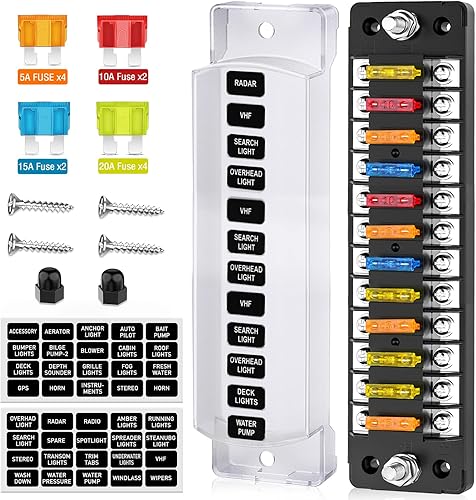 Nilight - Bloque de fusibles de 12 vías con bus negativo, 12V, cuchilla, soporte ATCATO, caja estándar, etiquetas adhesivas, cubierta impermeable,