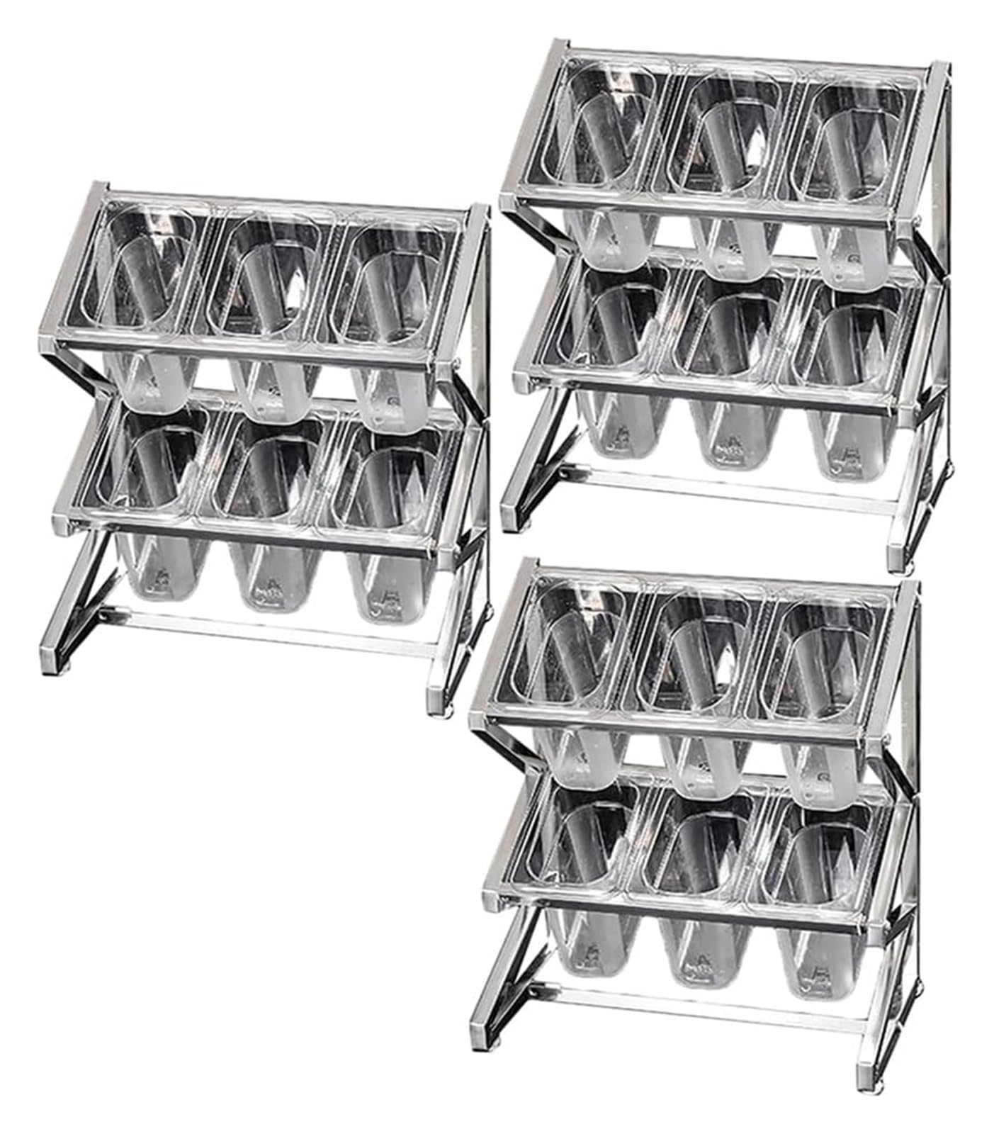 Stacja do polewania pizzy, puszki na przyprawy, 2-rzędowy przezroczysty stojący organizer na blat do przechowywania przypraw z zestawem pokrywek łyżek (srebrny) 60 x 20 x 40 cm