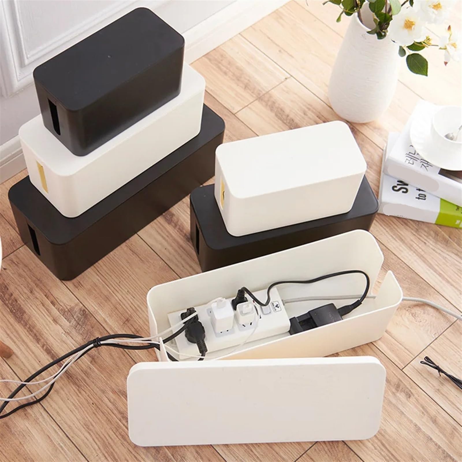 Caja Organizadora de Cables Caja de almacenamiento cables Cajas eléctricos conexiones organizadora Organizador artículos for el hogar(Black,23.5x11.5x12.3cm)