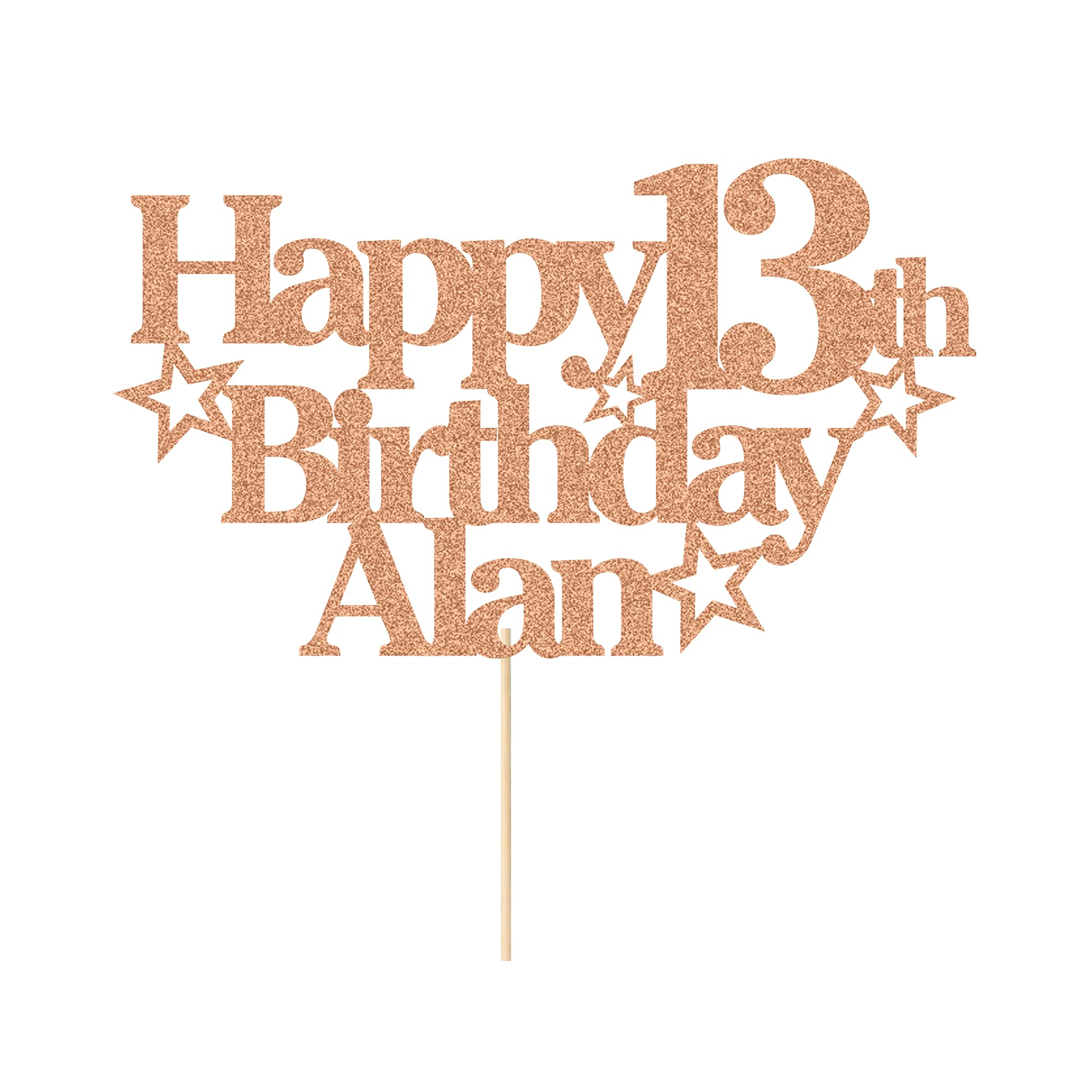 EDSG Personalised Happy Birthday Cake Topper Custom Party Decoration with Any Name Any Age Multicolour Glitter Cake Topper 13th 16th 18th 21st 30th 50th 60th 80th Hand Finished in UK (Rose Gold) โ image 1