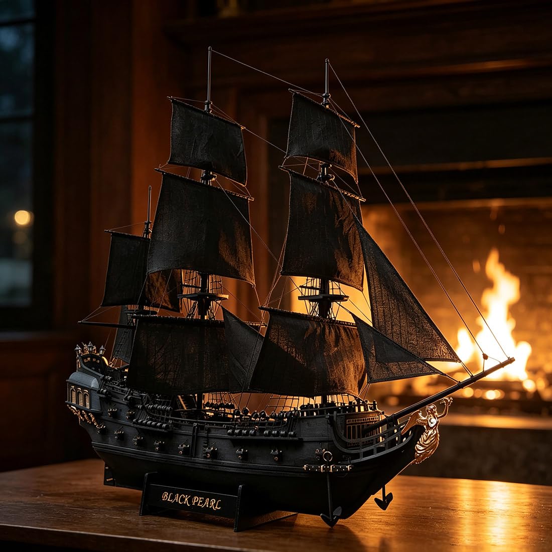 Modellino di nave pirata in legno nero, scala 1:50, kit fai da te, modello di nave a vela da assemblare e come modello decorativo con classico design di nave pirata