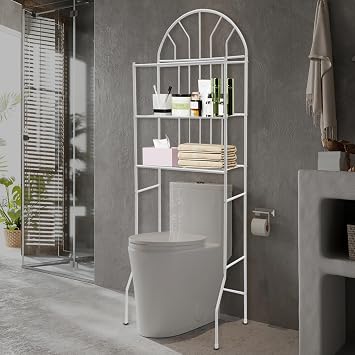 mignonnememe Over The Toilet Storage Cabinet 3-Tier Metal Freestanding Over The Toilet Shelf Bathroom Organizers and Storage for Small Space White 24.8" x 13.39" x 69.69"