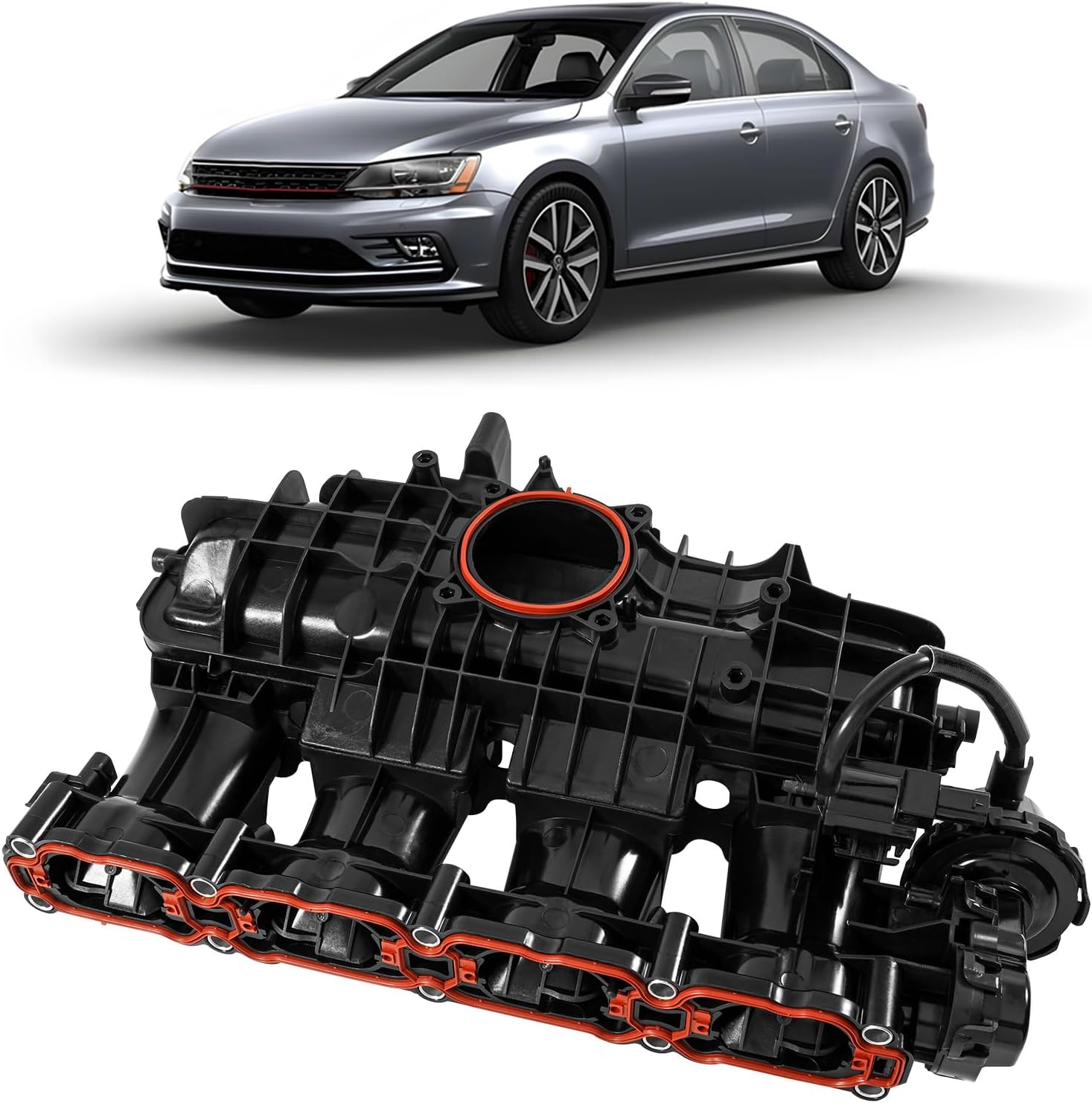 Engine Intake Manifold with Solenoid Valve & Sensor Compatible with VW Jetta/Beetle/Passat/Golf/SportWagen 1.8L 2.0L 2013-2019 Replace 06L133201AS 06L133201AB 06L133201FB