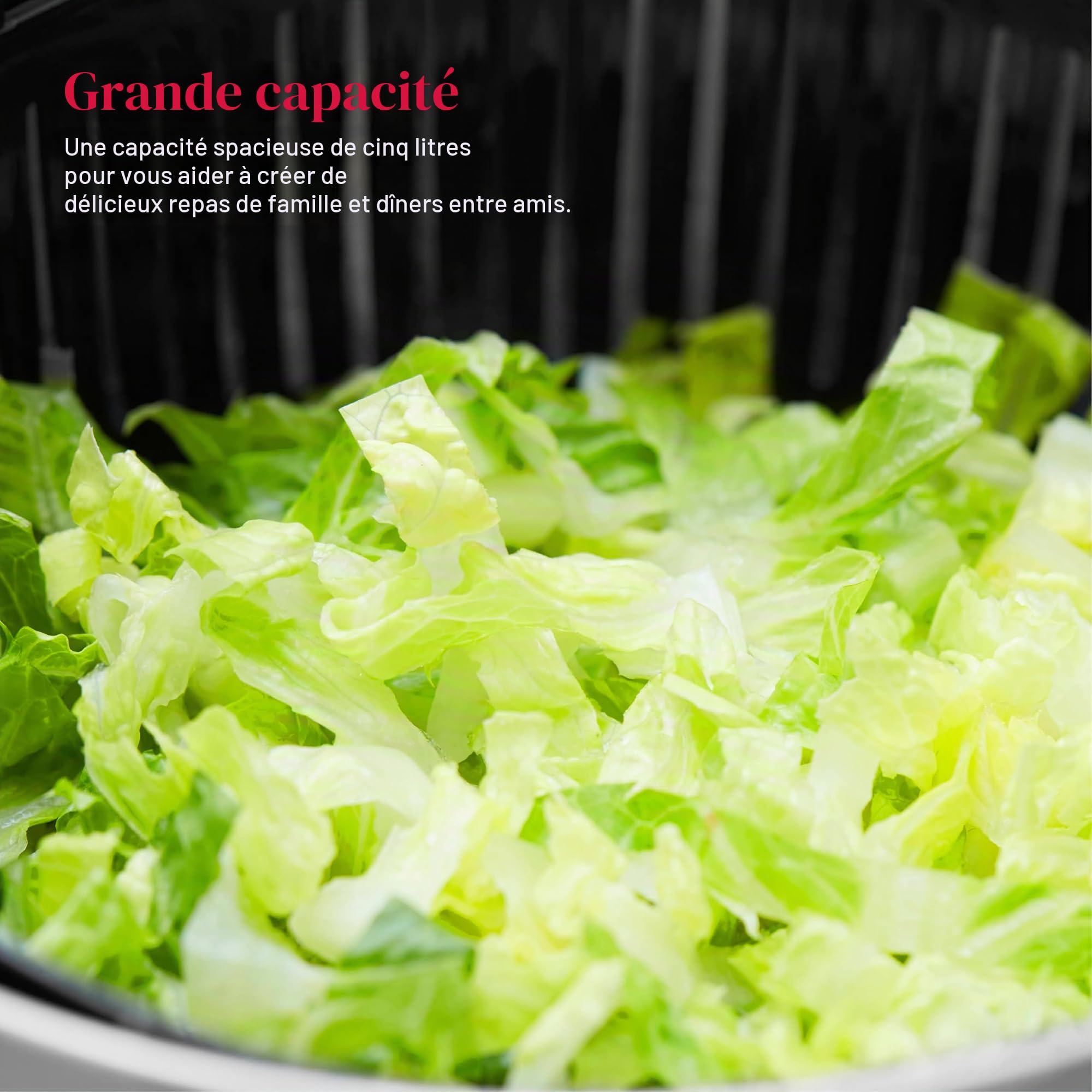 Good Food GF847071 Essoreuse à salade Tower avec panier amovible, cordon de tirage facile, bouton d'arrêt et base antidérapante, 5 litres, en acier inoxydable, argenté