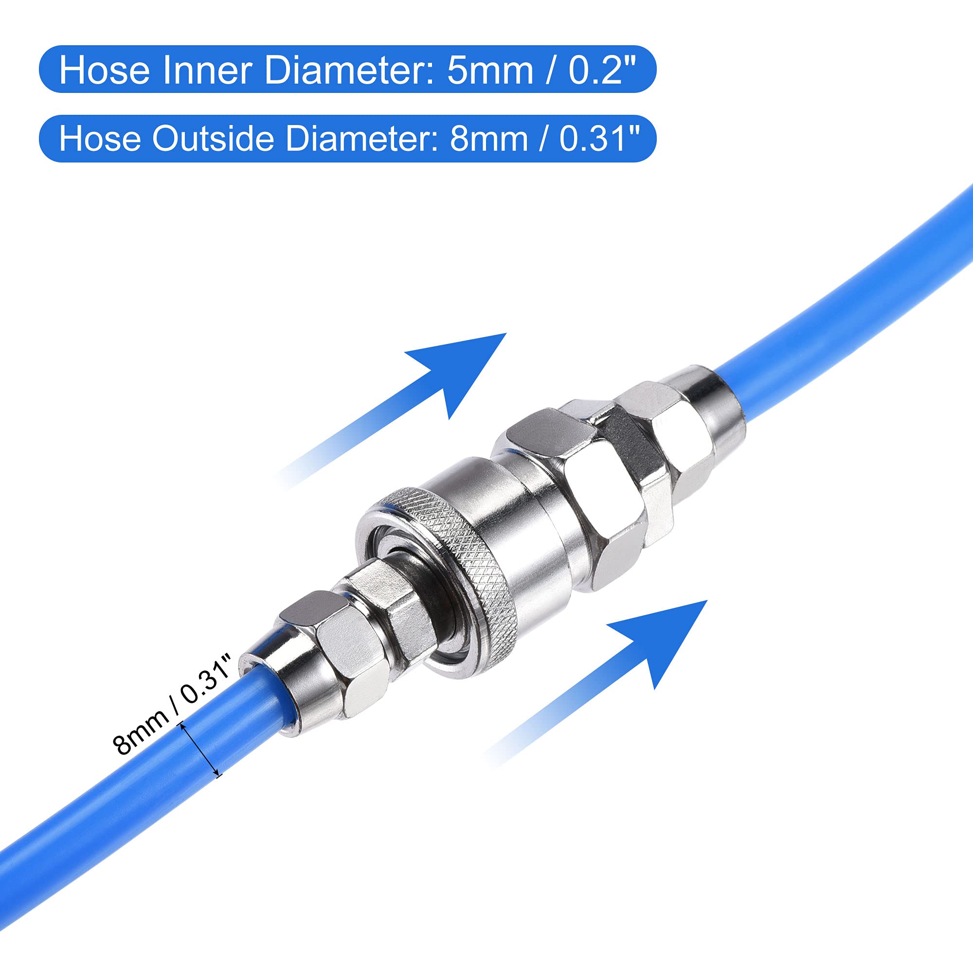 sourcing map Pneumatischer Luftschlauch 8mm AD 5mm ID 20M lang Blau flexibel Schlauch mit Schnellkupplung für Luftkompressor