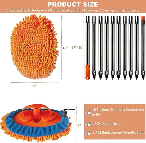 Miniatura 2 de Plumero de pared de alto alcance de 20 pies  Mopa de pared de microfibra de felpilla con poste empalmable de 3 a 14 pies  Limpiador de pared para