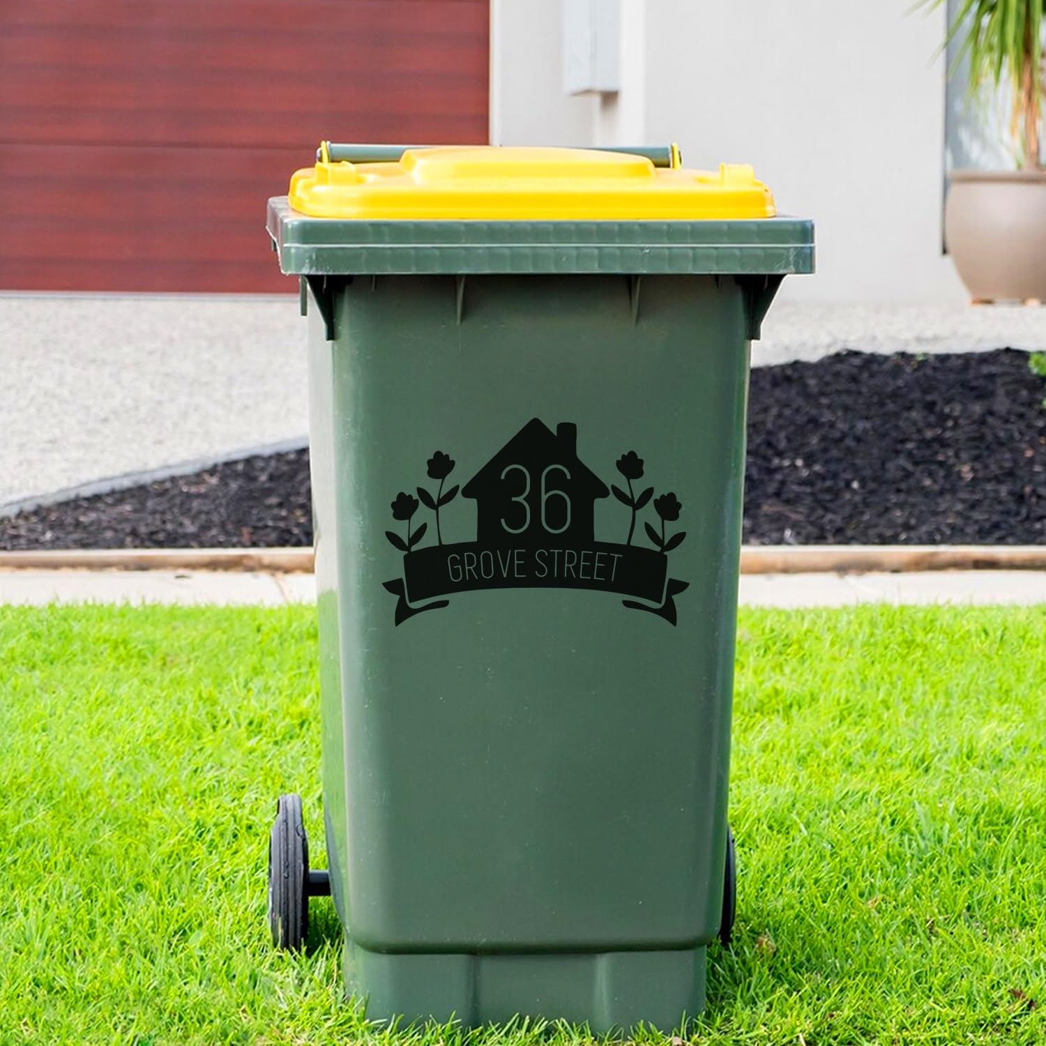 Personalised Wheelie Bin Sticker, Custom Your House Number & Address Waterproof Vinyl Decal, Number and Street Name, Recycle Bin Stickers，Rubbish Bin(H)
