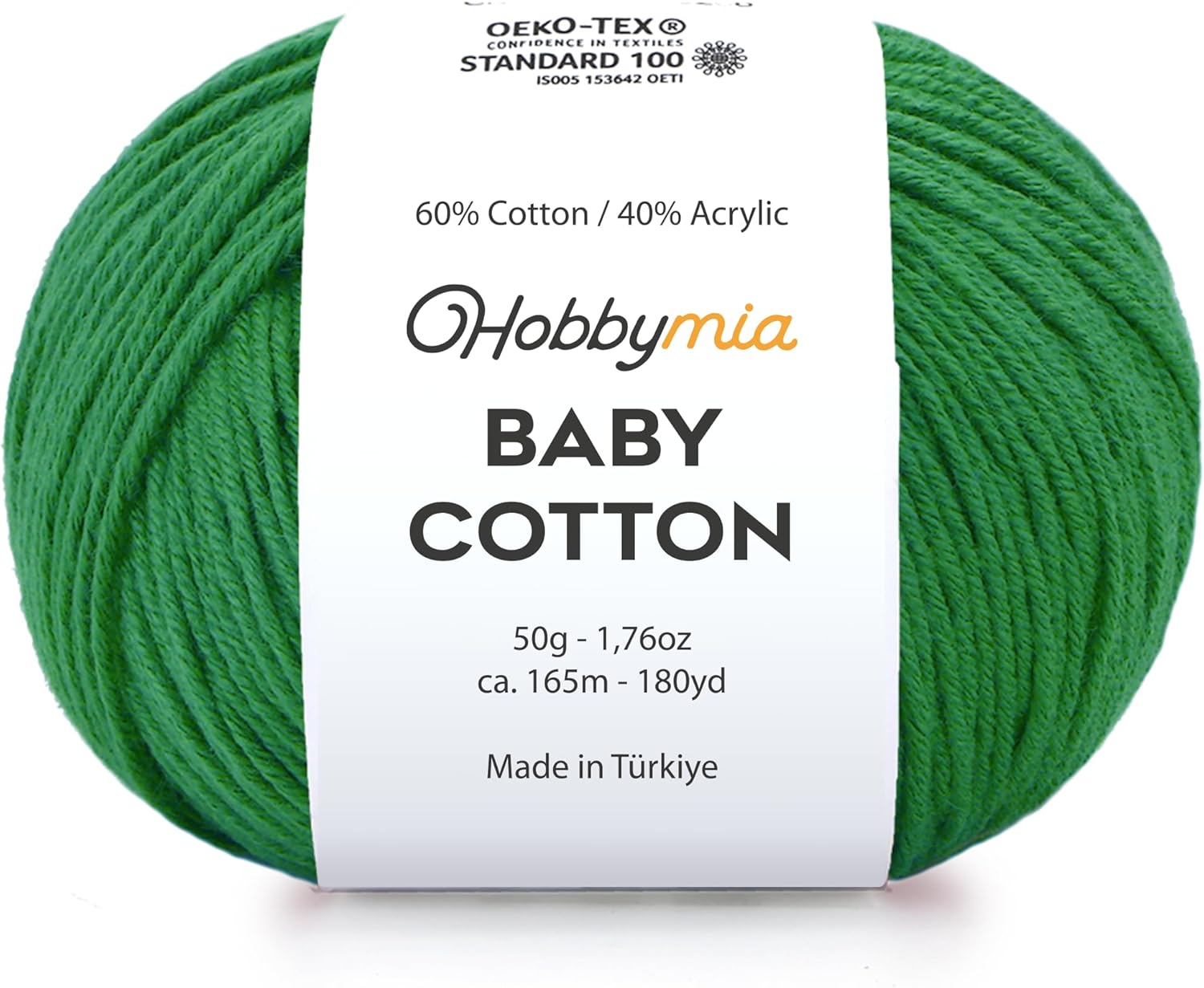 Baby Cotton Yarn for Crocheting - 50g / 180yds - (2) Fine, Sport Weight Yarn - Soft Amigurumi Yarn for Crochet Thread - 60% Cotton & 40% Acrylic (Forest Green, 1 Ball)