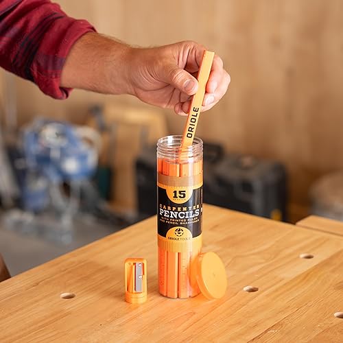Vista 6 de Juego de lápices de carpintero con regla: paquete de 15 lápices planos de construcción, incluye sacapuntas lápiz de carpintería para contratistas