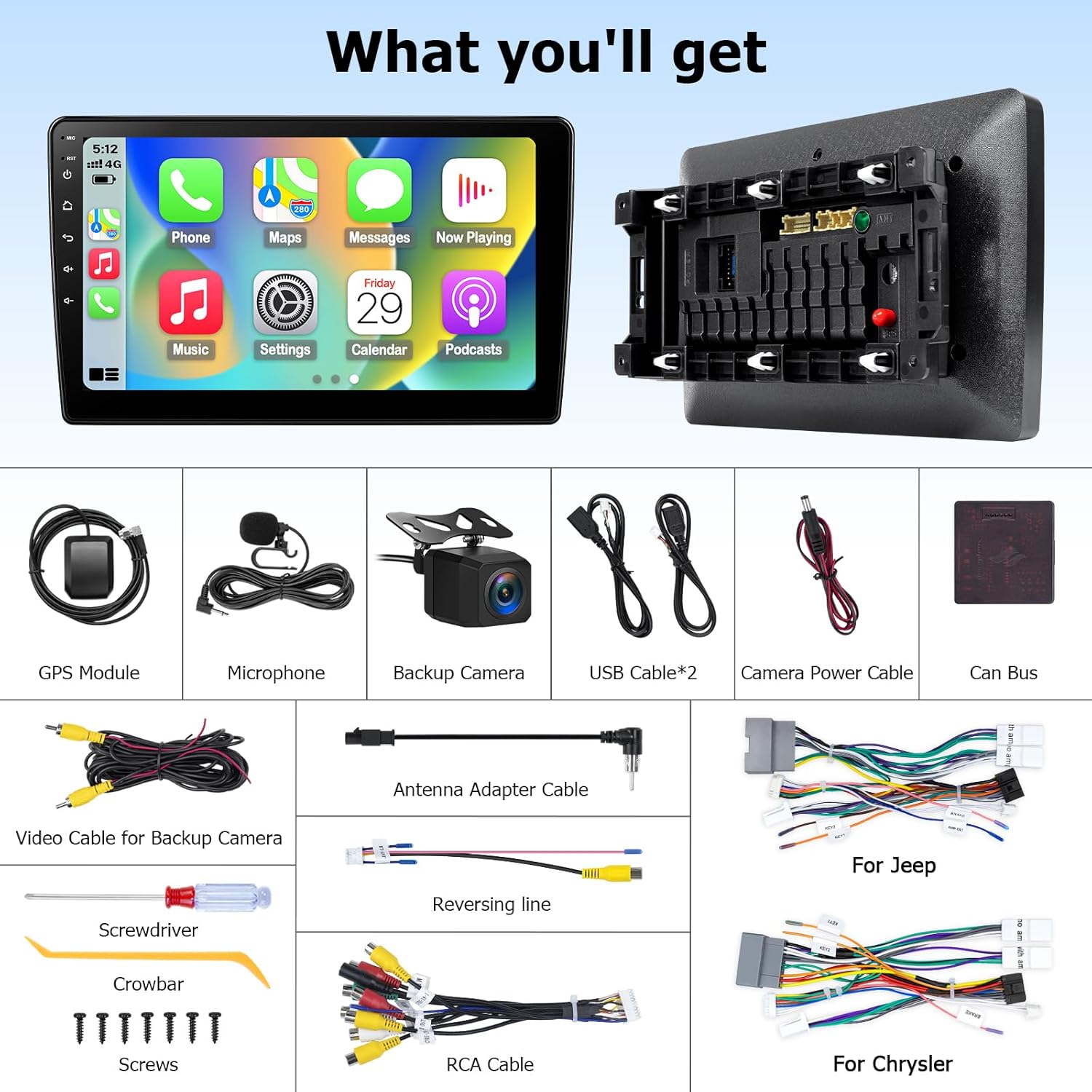 Car Radio Stereo for Jeep Wrangler JK 2007-2018 Upgrade, 10.2 Inch 2GB+64GB Touch Screen with Wireless CarPlay Android Auto GPS Navigation Backup Camera