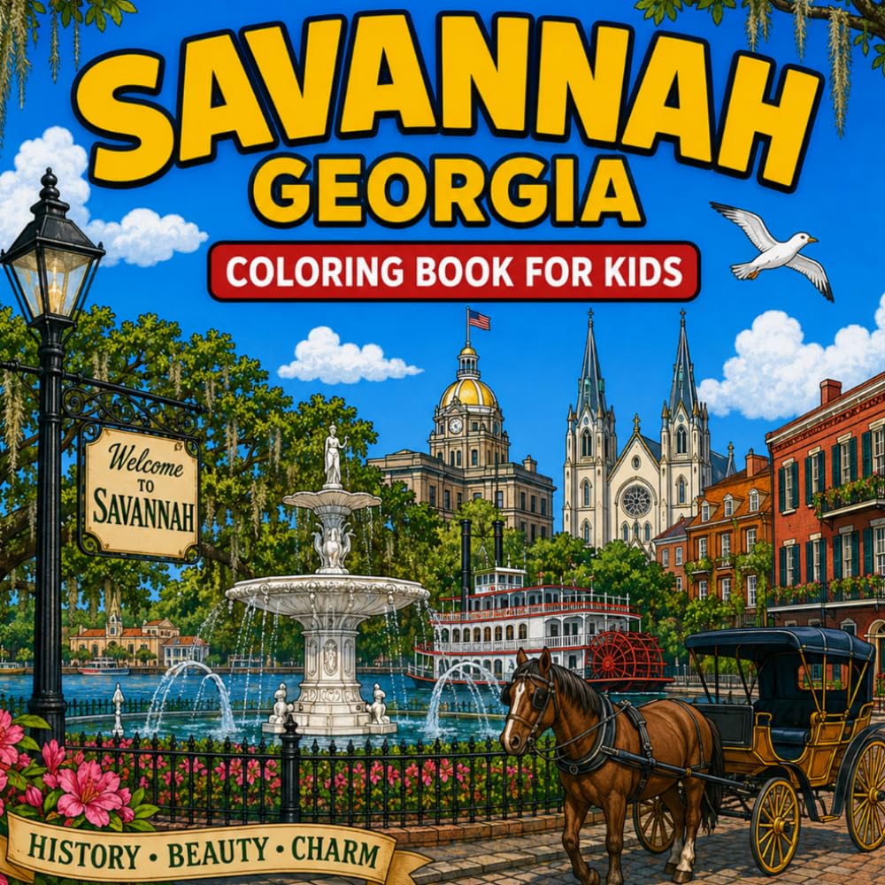 Savannah Landmarks Coloring Book for Kids: Color the most famous landmarks of Savannah, Georgia! (American Landmark Series - Kids Coloring Books)