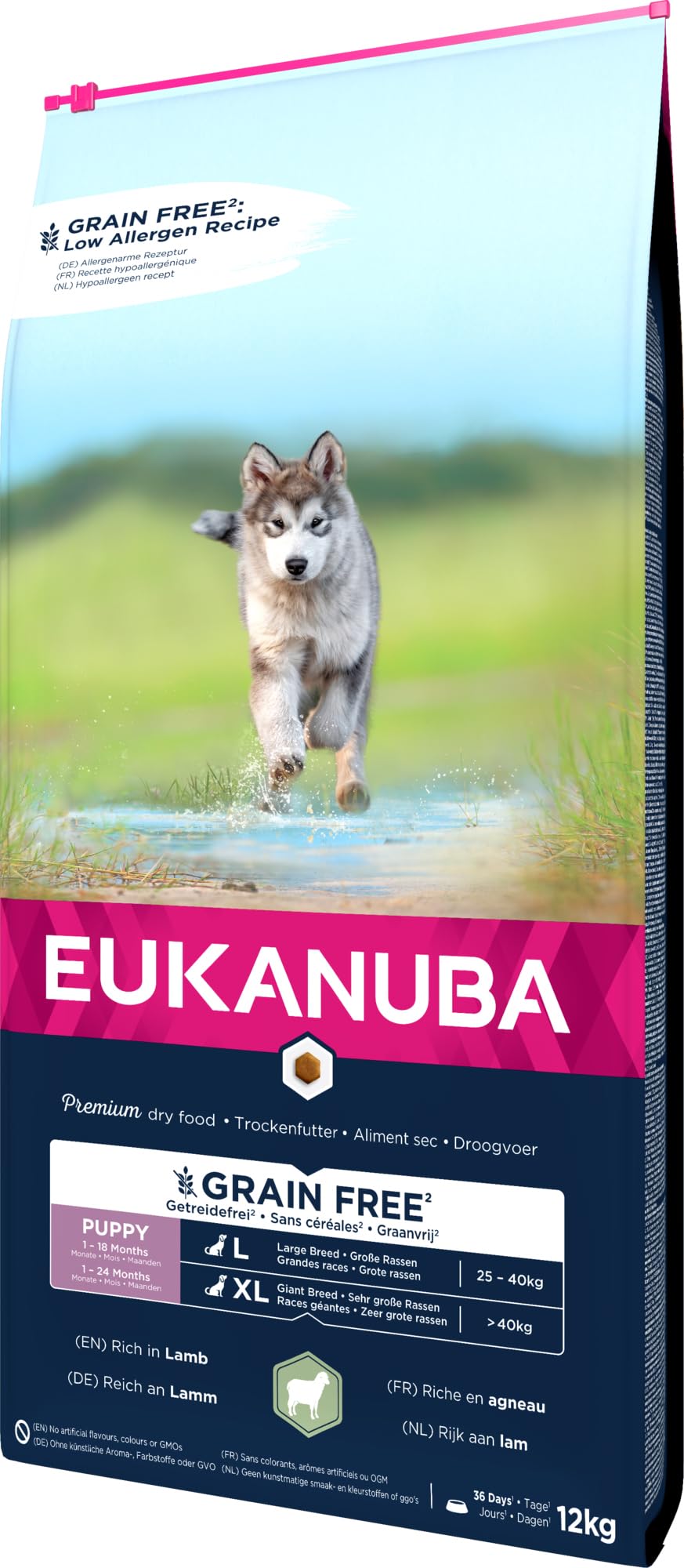 Eukanuba Welpenfutter getreidefrei mit Lamm für große Rassen - Trockenfutter ohne Getreide für Junior Hunde, 12 kg