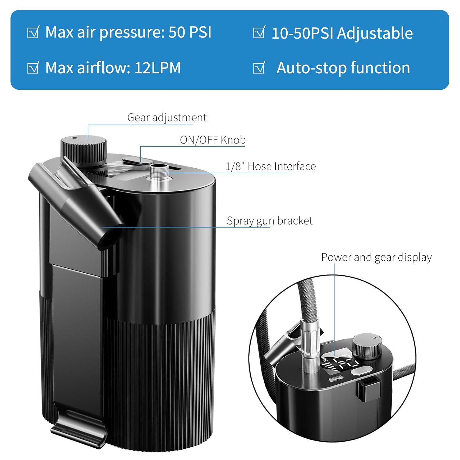 Airbrush Kit with Air Compressor 50 PSI High Pressure + Cordless Rechargeable Airbrush