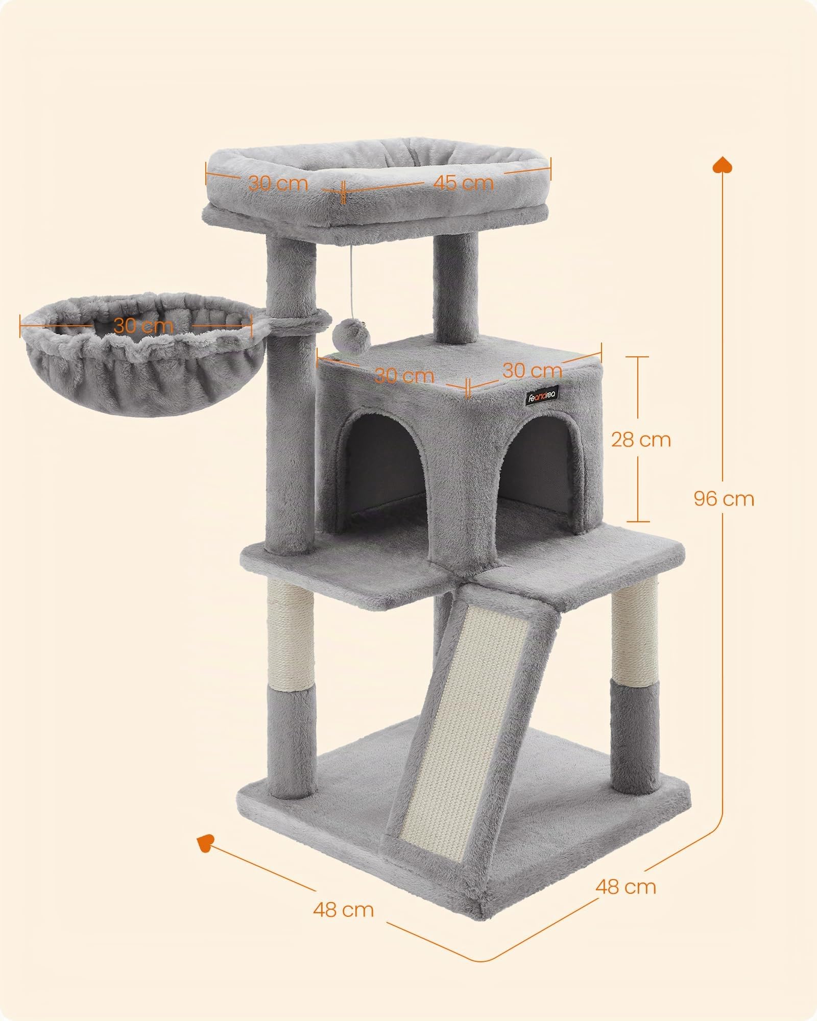 FEANDREA Arbre à Chat, Tour de Jeux, Grand Plate-Forme, Gris Clair PCT51W
