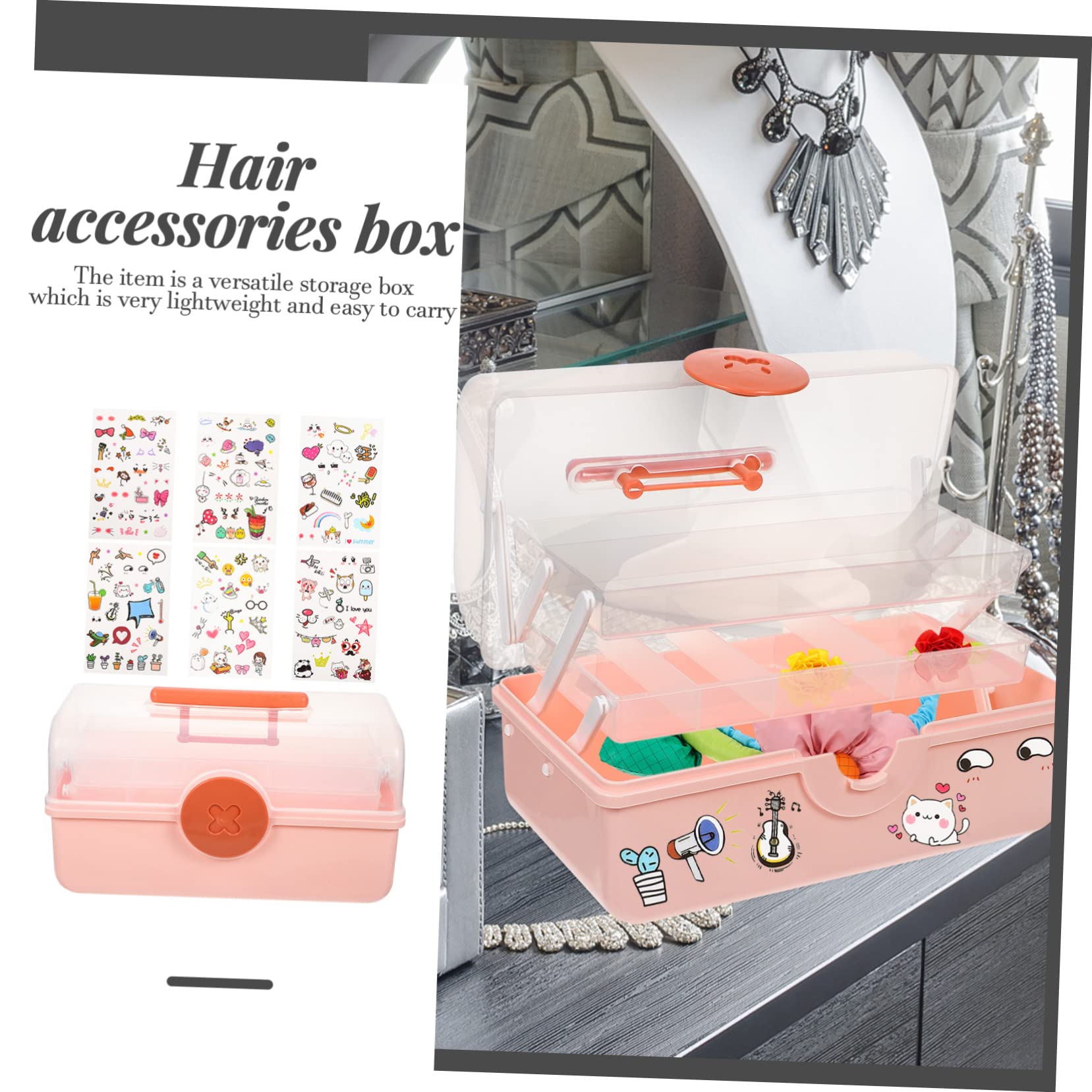 Multifunktionaler Haarschmuck Organizer aus Kunststoff Mehrlagiger Aufbewahrungsbehälter Rosa mit Fächern für Mädchen Haargummi und Haarspangen Schmuckbox für Kinderzimmer