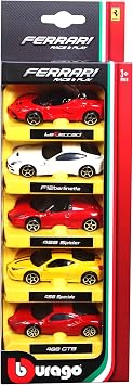 Bburago FERRARI RACE AND PLAY 5 VEHICLE PACK - 164 Scale - Incredibly Detailed Die-Cast Replica Collectible Model Vehicles, Red