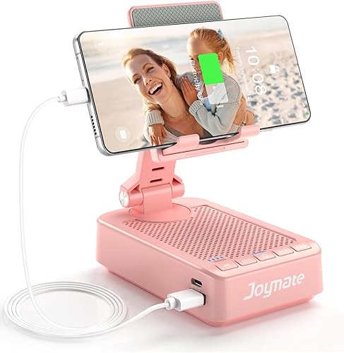 Regalos para hombres y mujeres, soporte para teléfono con altavoz Bluetooth y función de carga, ángulo giratorio de 360, soporte ajustable para