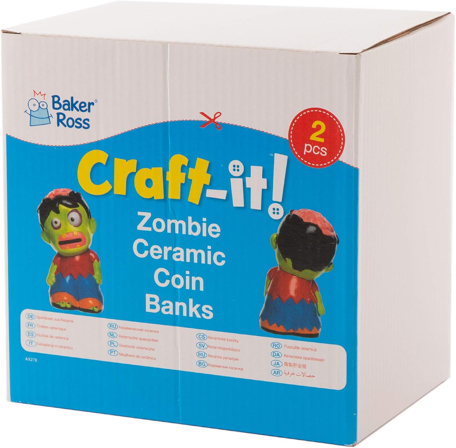 Baker Ross AX278 Zombie Ceramic Coin Banks - Box of 2, Coin Money Saving Activities for Kids. Great for Arts and Crafts Sessions