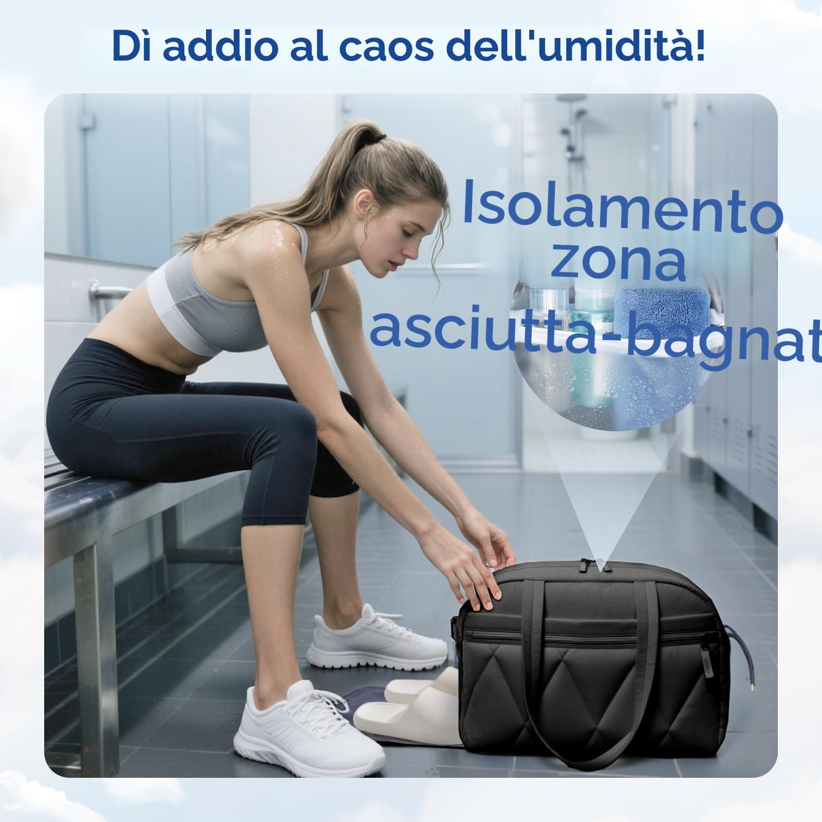 Borsone da Viaggio Puffer per Donna Uomo, Borsa Palestra con Scomparto Scarpe e Borsa Bagnata in PVC, Borsoni Bagaglio a Mano, Borse Tracolla Leggero per Ospedale Weekend Sportiva, Nero