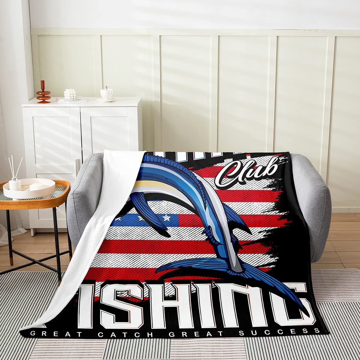 Loussiesd Pike Fish All Season,Bed Blanket Bass Pike Fish Plush Throw Blanket,for Sofa Kids Fishing and Hunting Flannel Fleece Blanket Ultra Soft American Flag Baby 30x40 Inch