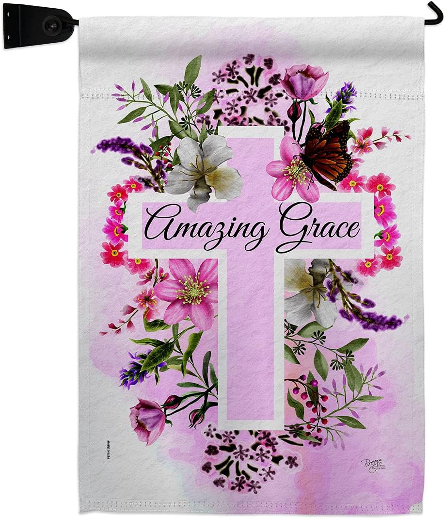 Floral Amazing Grace Burlap Burlap Garden Flag Religious Bible Verses Bless Faith Thank Hope Pray Christian Religion Small Decorative Gift Yard House Banner Double-Sided Made In USA 13 X 18.5