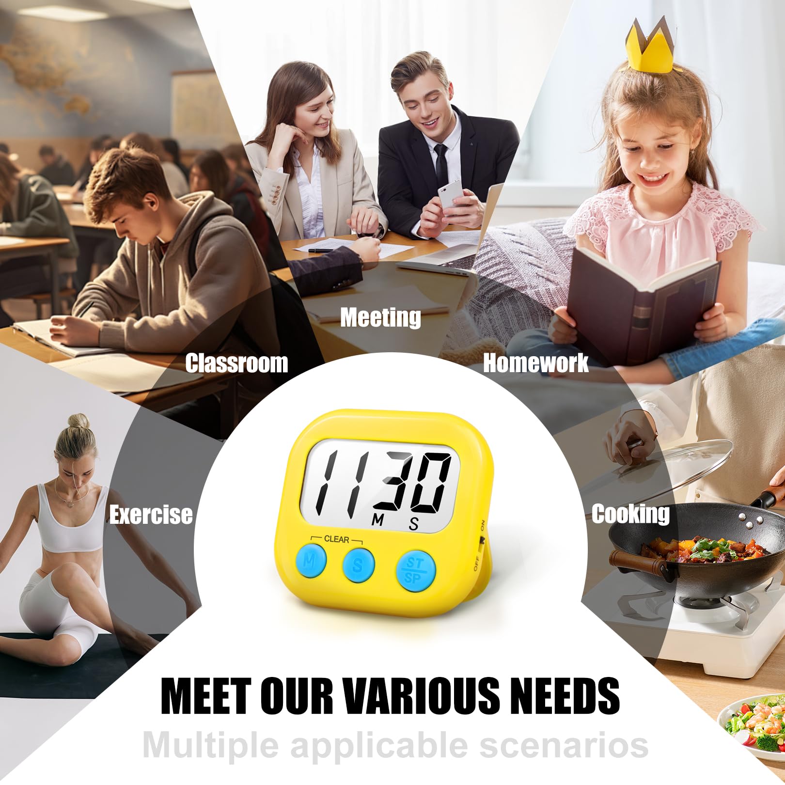 AOUCE Digitaler Küchentimer zum Kochen, Timer für Kinder, 2 Stück, Gelb