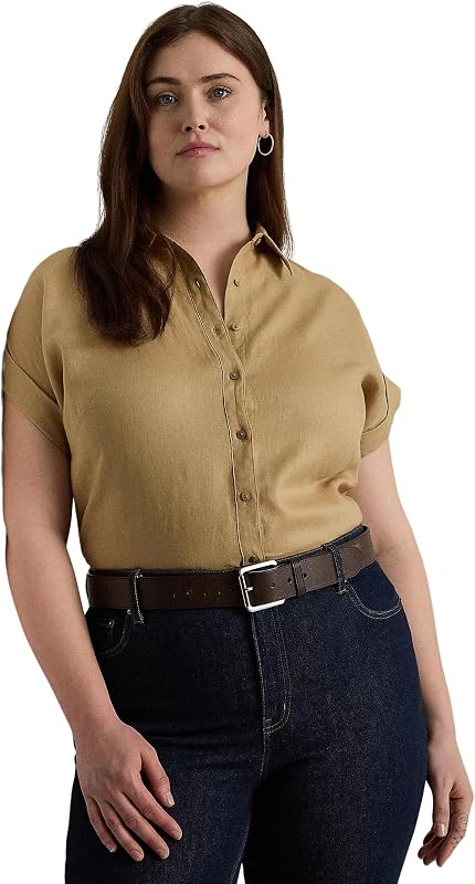 Lauren Ralph Lauren Women's Plus-Size Linen Dolman-Sleeve Shirt