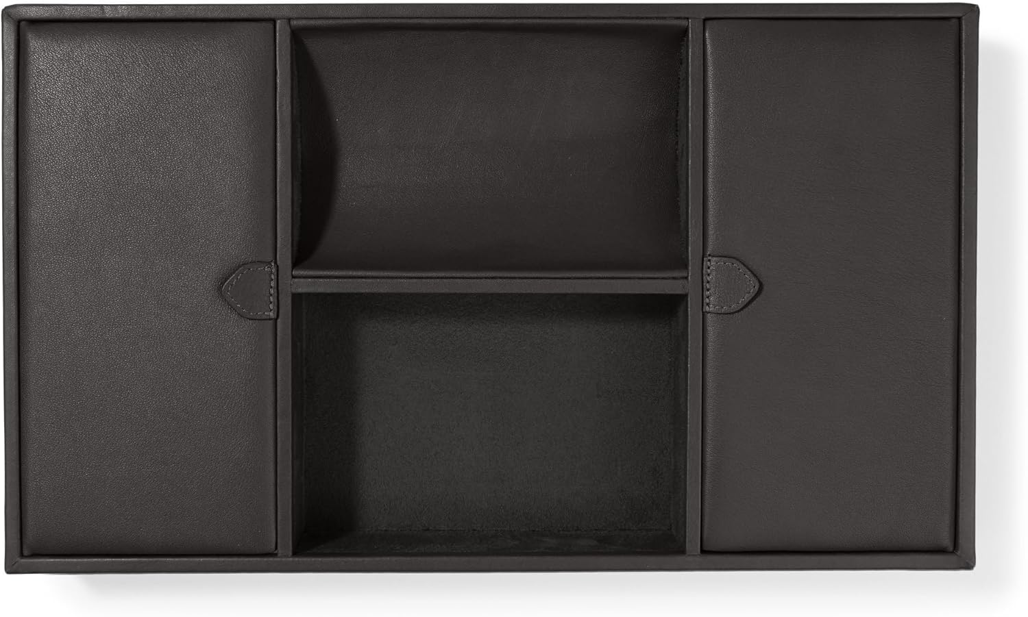Leatherology Black Onyx Deluxe Valet Tray – Jewelry & Watch Organizer with Covered and Open Compartments, Microsuede Lining – Elegant Catchall for Bedroom, Closet or Bathroom