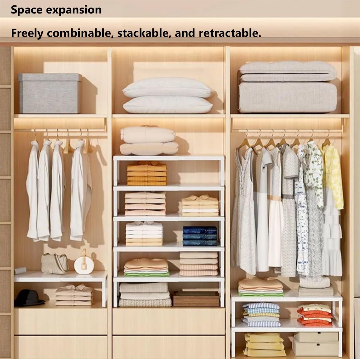 Mensola Estensibile per Armadio, Ripiano Salvaspazio Cucina,Scaffale Portaoggetti Espandibile per Armadio Acciaio al Carbonio, per Bagno, Cucina(White,L20-31.5inW16.5inH13in)
