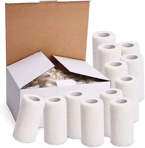 Vista 16 de TOBWOLF 12 vendajes autoadhesivos, 4 pulgadas x 5 yardas, vendaje elástico cohesivo y cohesivo rollo de gasa atlética, cinta de vendaje no tejida