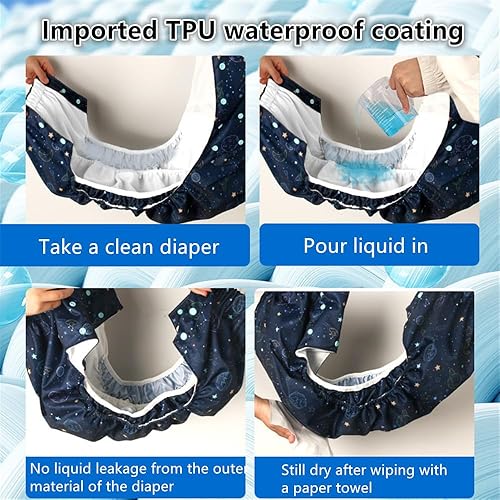 Miniatura 3 de Pañales de tela unisex reutilizables para adultos con insertos de pañales, pañal de bolsillo para incontinencia ajustable con broches de presión,