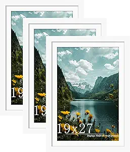 Picrit 19x27 Picture Frame 3 Pack, White Poster Frame, Display Poster 16 x 24 with Mat or 19 x 27 without Mat for Horizontal or Vertical Wall Mounting