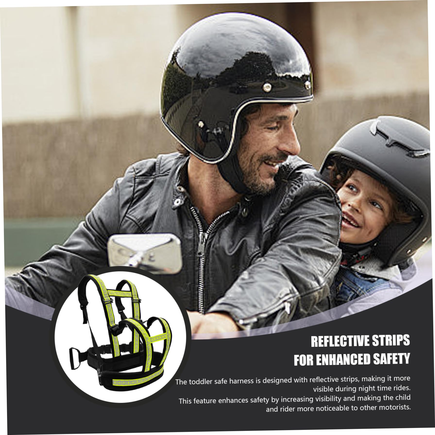 Arnés de motocicleta para niños de 2 a 12 años Arnés de motocicleta infantil ajustable reflectante con agarre Doble hombro Carga pesada Anticaída Seguridad para niños pequeños.