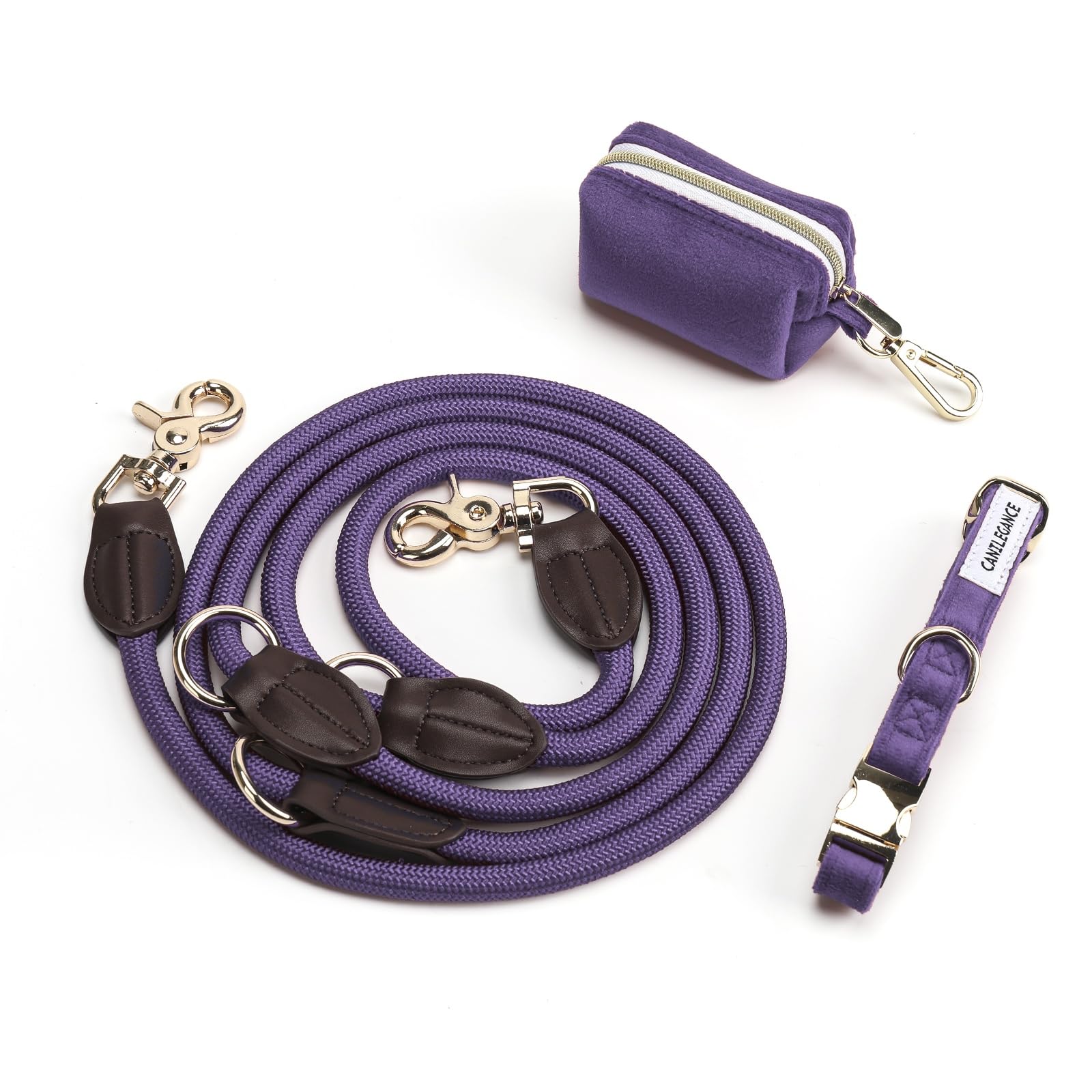 Set collana, guinzaglio multiposizione e portabusta, viola