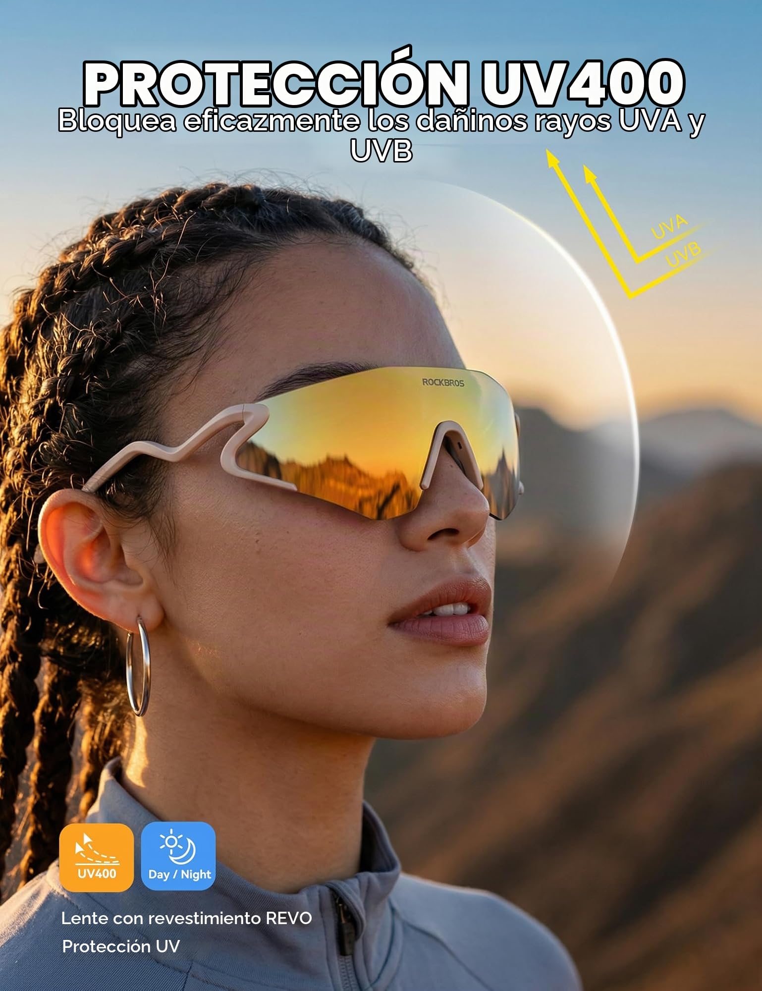 ROCKBROS Gafas de Ciclismo Fotocromáticas Ultraligeras de 24 g para Hombre Mujer, Gafas Deportivas TR90 con Protección UV400 para Correr Pesca