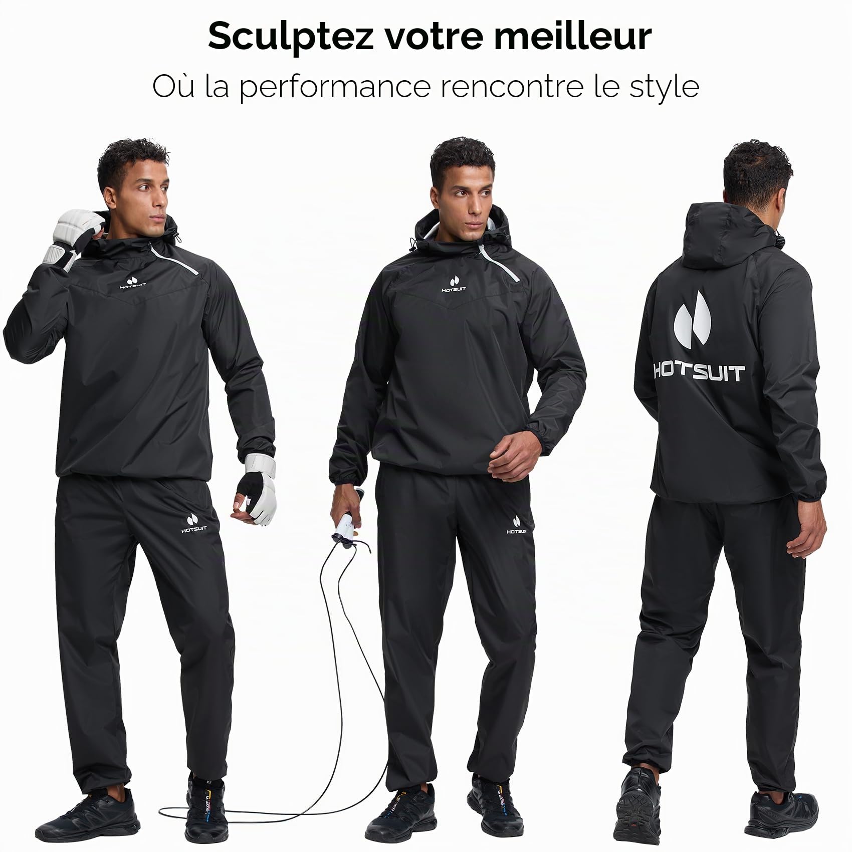 HOTSUIT Vêtement de sudation Hommes Sweat Pantalon et Veste pour SPORT Sweat Suits Vêtements de Sauna Combinaison Sudation pour sport de sweat
