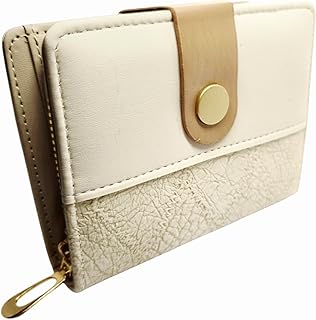 محفظة جلدية للنساء، بتصميم غير رسمي، لون فانيلا لاتيه 3، متعددة الأقسام مع حماية ضد الماء وفتحات للبطاقات